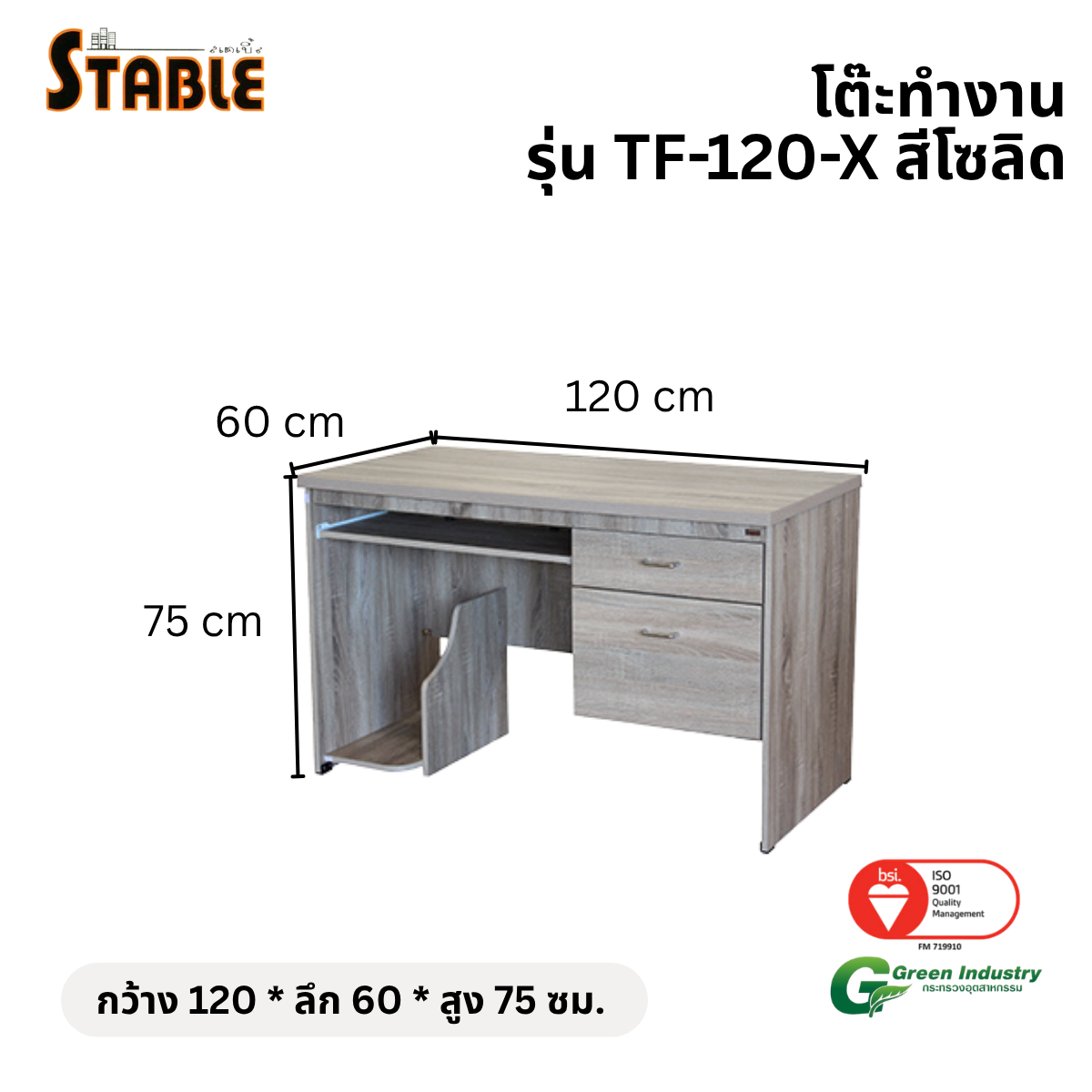 โต๊ะคอมพิวเตอร์ STABLE รุ่น TF-120-X 120 ซม. สีโซลิด